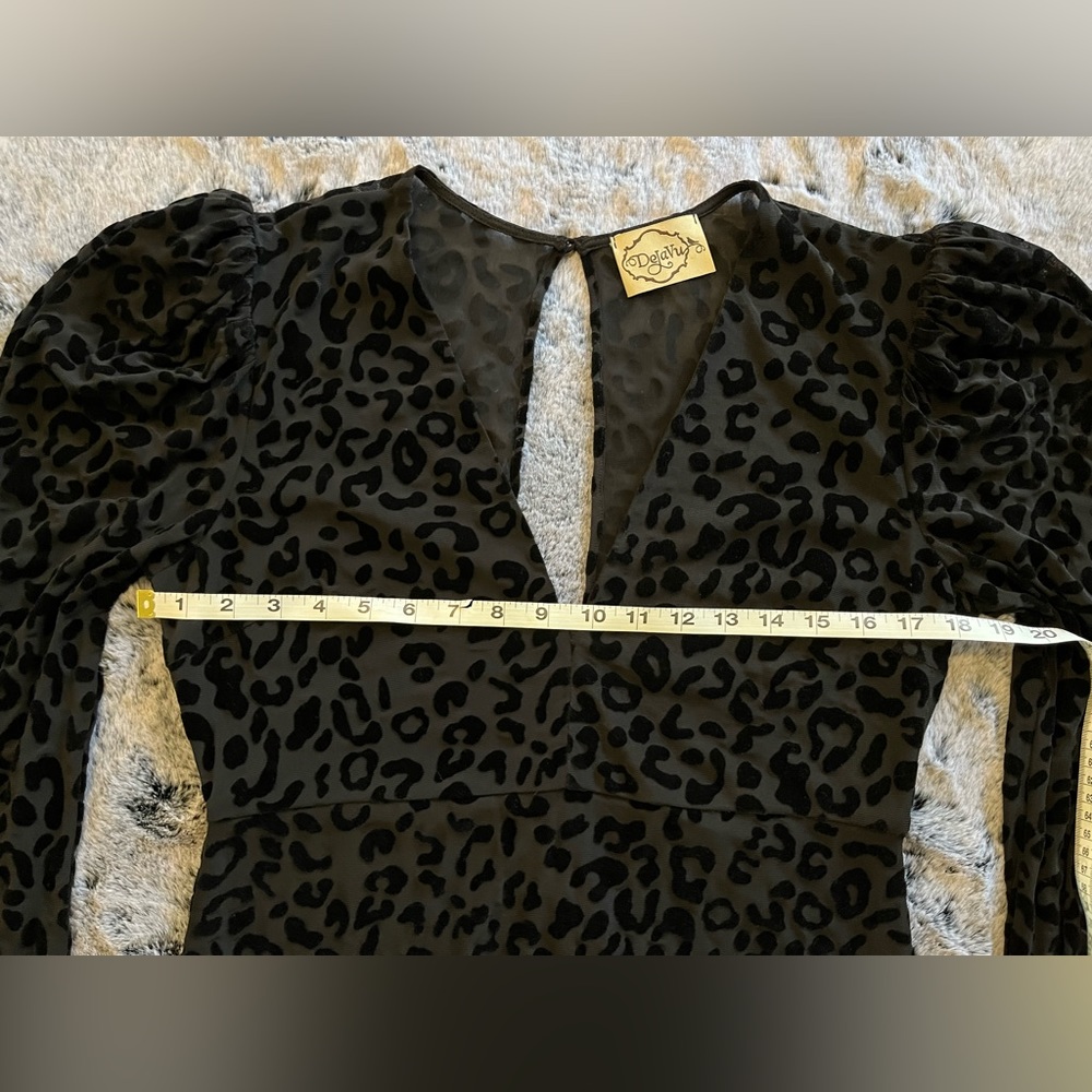 Deja Vu Black Velvet Burnout Overlay Mini Dress long sleeve evening Large EUC - Picture 13 of 16